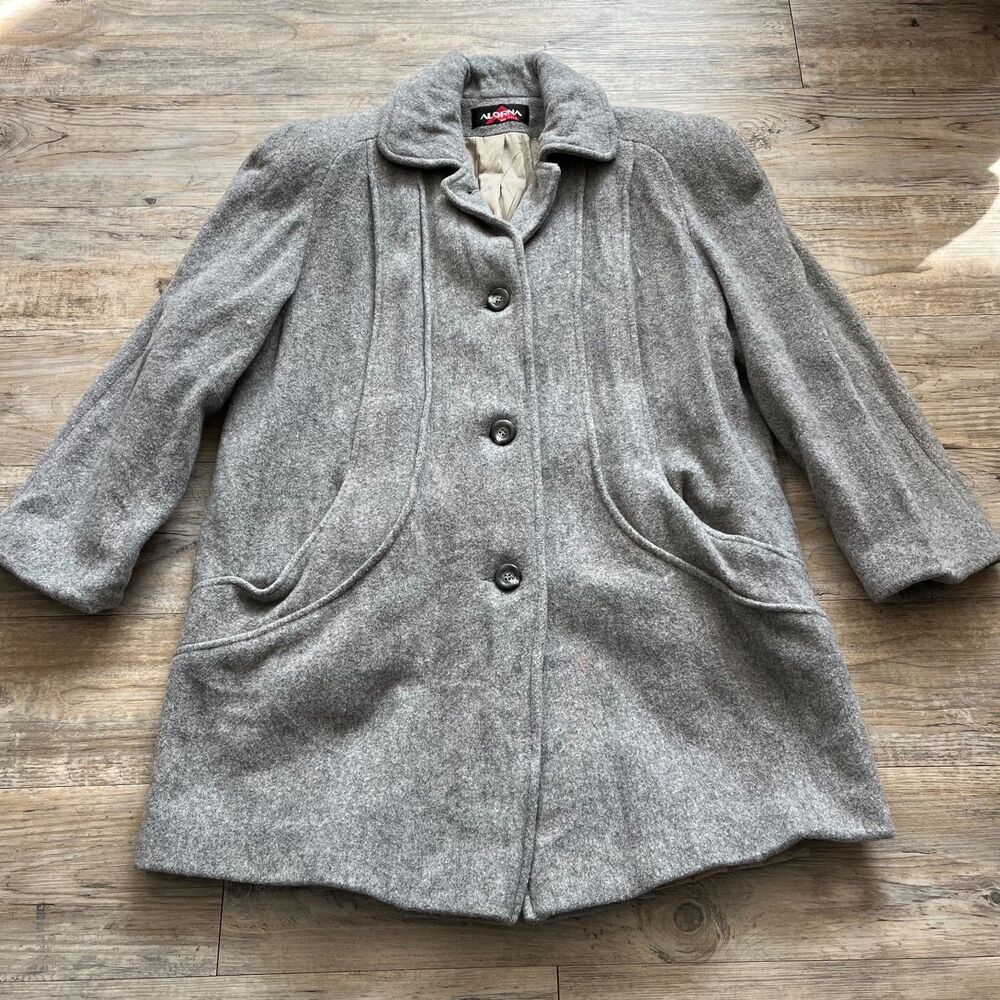 Alorna Trench Coat Wool Women's Large Gray Vintage Fall Winter Layering